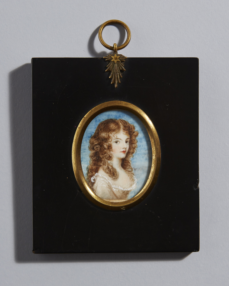 Anon. HONORA EDGEWORTH watercolour on ivory; (set in a black frame with gilt metal inset and