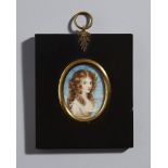 Anon. HONORA EDGEWORTH watercolour on ivory; (set in a black frame with gilt metal inset and