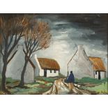 Markey Robinson (1918-1999) SHAWLIE WITH TREES AND COTTAGES gouache signed lower right 15 x 20in. (