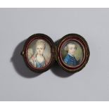 Anon. IRISH NOBLES (A PAIR) watercolour on ivory; in oval green leather case; (pair) 1¾ x 1½in. (4.