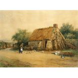 Alexander Williams RHA (1846-1930) FEEDING CHICKENS, 1888 watercolour signed and dated lower right