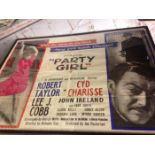 Party Girl, framed cinema poster. 1958, starring Robert Taylor, Cyd Charisse and Lee J. Cobb. An