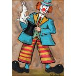 Gladys Maccabe HRUA ROI FRSA (b.1918) CLOWN WITH RABBIT oil on board signed lower right 12½ x 8¾