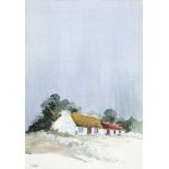 Tom Carr HRHA HRUA ARWS (1909-1999) THATCHED COTTAGE oil and watercolour signed lower left 11¼ x 7¾