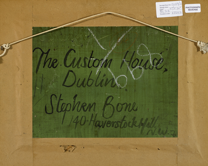 Stephen Bone NEAC (1904-1958) THE CUSTOM HOUSE, DUBLIN oil on board signed lower left; signed, - Image 3 of 3