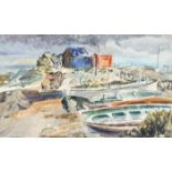 Violet McAdoo (1896-1961) HARBOUR WITH FIGURES watercolour inscribed [by Violet McAdoo] in later