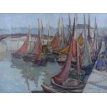 Georgina Moutray Kyle RUA (1865-1950) SAILBOATS AT HARBOUR oil on canvas signed lower right