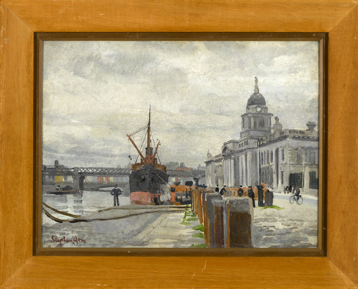 Stephen Bone NEAC (1904-1958) THE CUSTOM HOUSE, DUBLIN oil on board signed lower left; signed, - Image 2 of 3