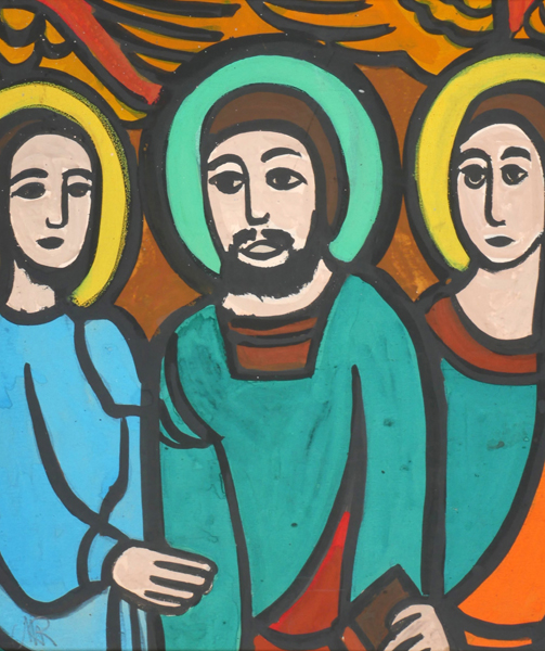 Markey Robinson (1918-1999) JESUS WITH JOSEPH AND MARY gouache on card signed with initials lower