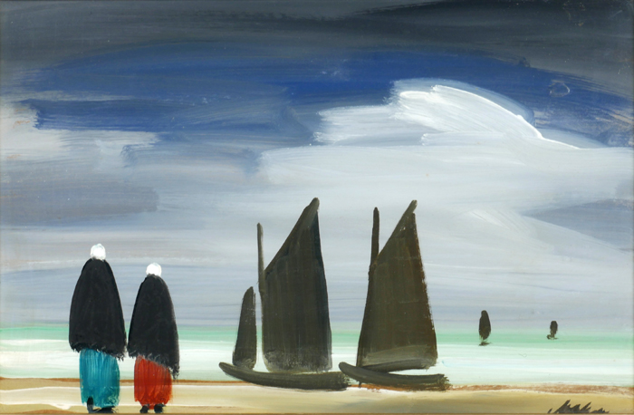 Markey Robinson (1918-1999) SHAWLIES AND BOATS gouache signed lower right 12¼ x 19¼in. (31.12 x 48.