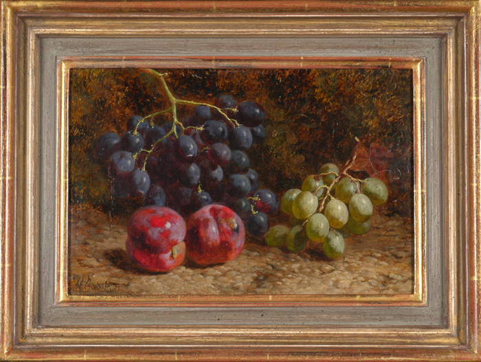 William Hughes (1842-1901) STILL LIFE WITH NECTARINES AND GRAPES, 1874 oil on canvas signed and - Image 2 of 2