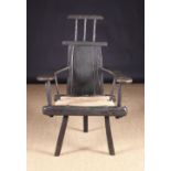 A Rare 18th Century Primitive Ash Country Armchair with residual green paintwork.