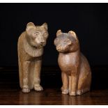 Two Late 19th Century Carved Wooden Cats: One being a wall mount with hanging fixture to the flat