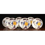 A Set of Six Late 18th Century Polychrome Delft Plates decorated with flowering trees in yellow,