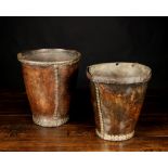 Two Late 18th Century Leather Fire Buckets, one 12 ins (31 cms),