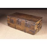 An Early 16th Century Oak & Iron Bound Strong Box of rectangular form with three lockplates to the