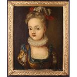 A Late 17th Century Oil on Canvas: Head & shoulder portrait of a young girl wearing plumes of