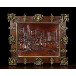 A Fine Quality Early to Mid 19th Century Relief Carved Panel depicting an interior scene with