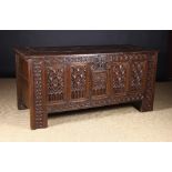 A Large 16th Century French Gothic Oak Coffer/Marriage Chest.