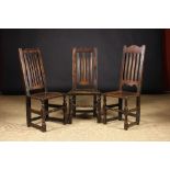 Three Early 18th Century Joined Oak Side Chairs: A pair and one single: all having a shaped