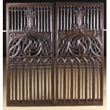 A Splendid Pair of Pierced Oak Panels carved with Gothic Tracery incorporating rows of lancet
