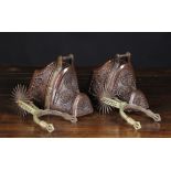 A Pair of 18th Century Wooden 'Conquistador' Stirrups finely carved with marigolds & beading and