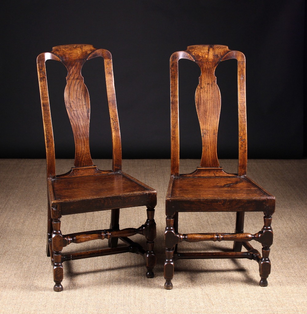 A Pair of 18th Century Joined Oak Side Chairs. The high backs having a shaped centre splat. - Image 2 of 2