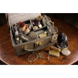 A 19th Century Leather Clad Jewellery Case with lock & key containing a small collection of