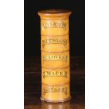 A 19th Century Turned Treen Spice Tower with paper scrolled banner labels inscribed; 'CINNAMON',