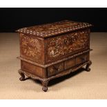 A Colonial Inlaid Rosewood Mule Chest elaborately decorated with figural scenes depicted in various