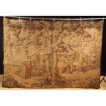 Two Modern Machine Woven Tapestry Wall Hangings: One depicting an 18th century Fête champêtre in