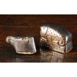 Two Small 19th Century Treen Snuff Boxes: One carved in the form of a horse's head with pin nail