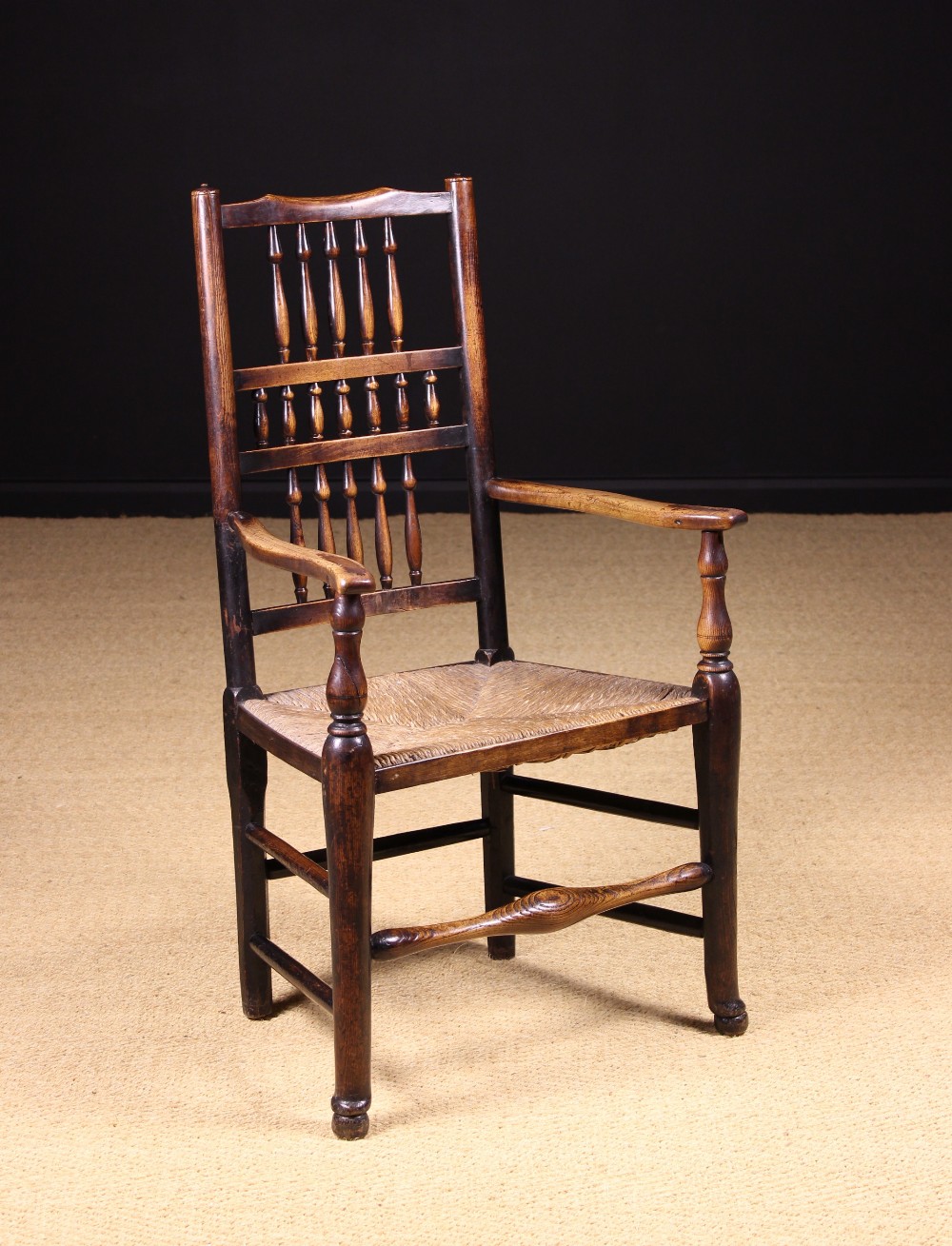 An Ash Spindle-backed Rush-seat Armchair attributed to North West England, Circa 1800.