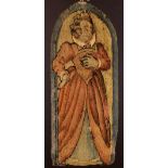 A Early 17th Century Tapestry Fragment Panel depicting a full length lady framed by an arched