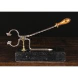 A Fine 18th Century Steel Sugar Cutter with turned wooden handle and brass mount,