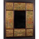 A 19th Century Wall Mirror of rectangular form framed by 17th century style tent stitch panels with