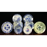 A Collection of Eight Chinese Blue & White Dishes (A/F), mainly 18th century,