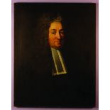 An Early 18th Century Oil on Canvas: Head & Shoulders Portrait of a Cleric wearing a long curly wig,