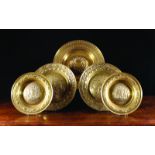 Five 19th Century Brass Alms Dishes in the 16th century Nuremberg style: A large single charger