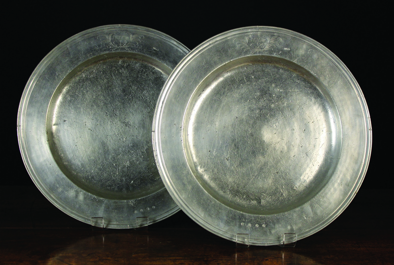 A Rare Pair of 17th Century Triple Reeded Pewter Chargers by John Blunt, Circa 1690,