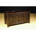 A 17th Century Four-Panelled Oak Coffer.