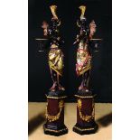 A Pair of Fine 19th Century Carved & Polychromed Venetian Figural Torchères.