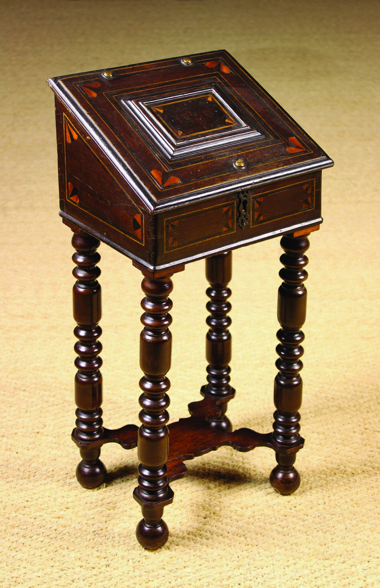 A Small 18th Century Marquetry Box on integral stand, inlaid with banding,