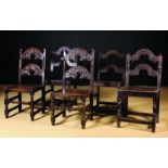 Five Late 17th/Early 18th Century Oak Back Stools attributed to Derbyshire of varying designs all