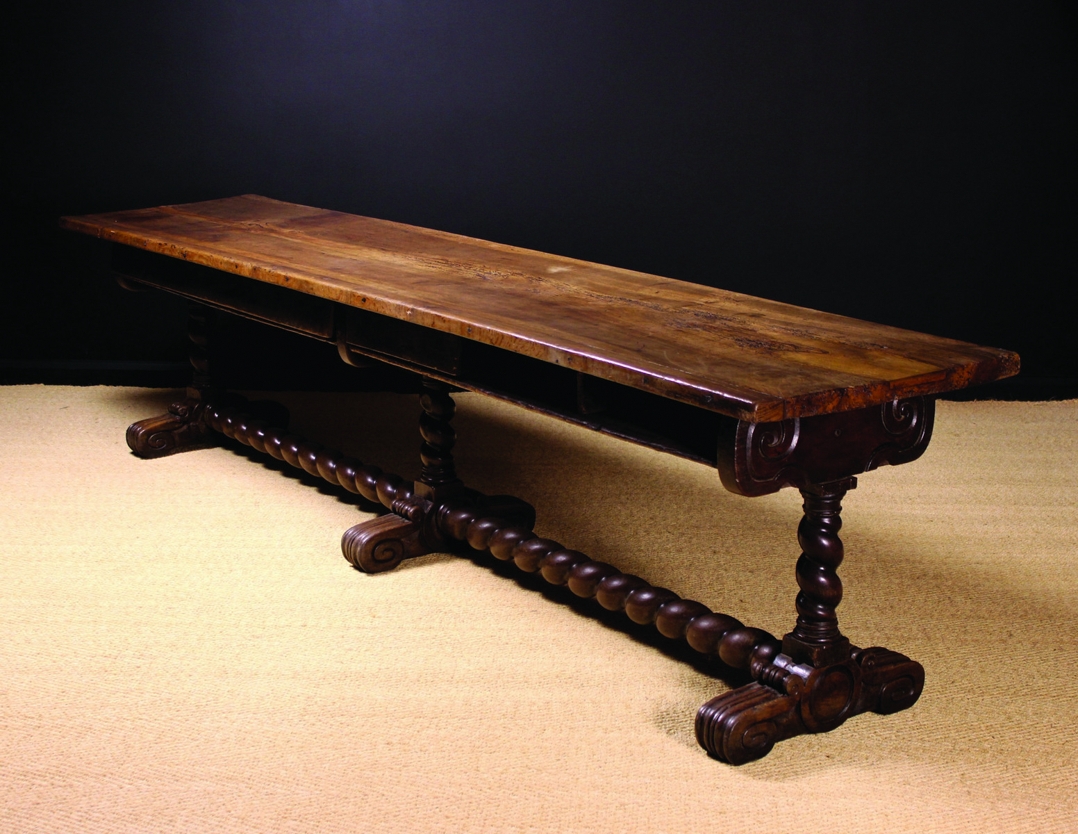 A 17th Century Italian Monks' Refectory/Reading Table The single plank top with length-wise cleat