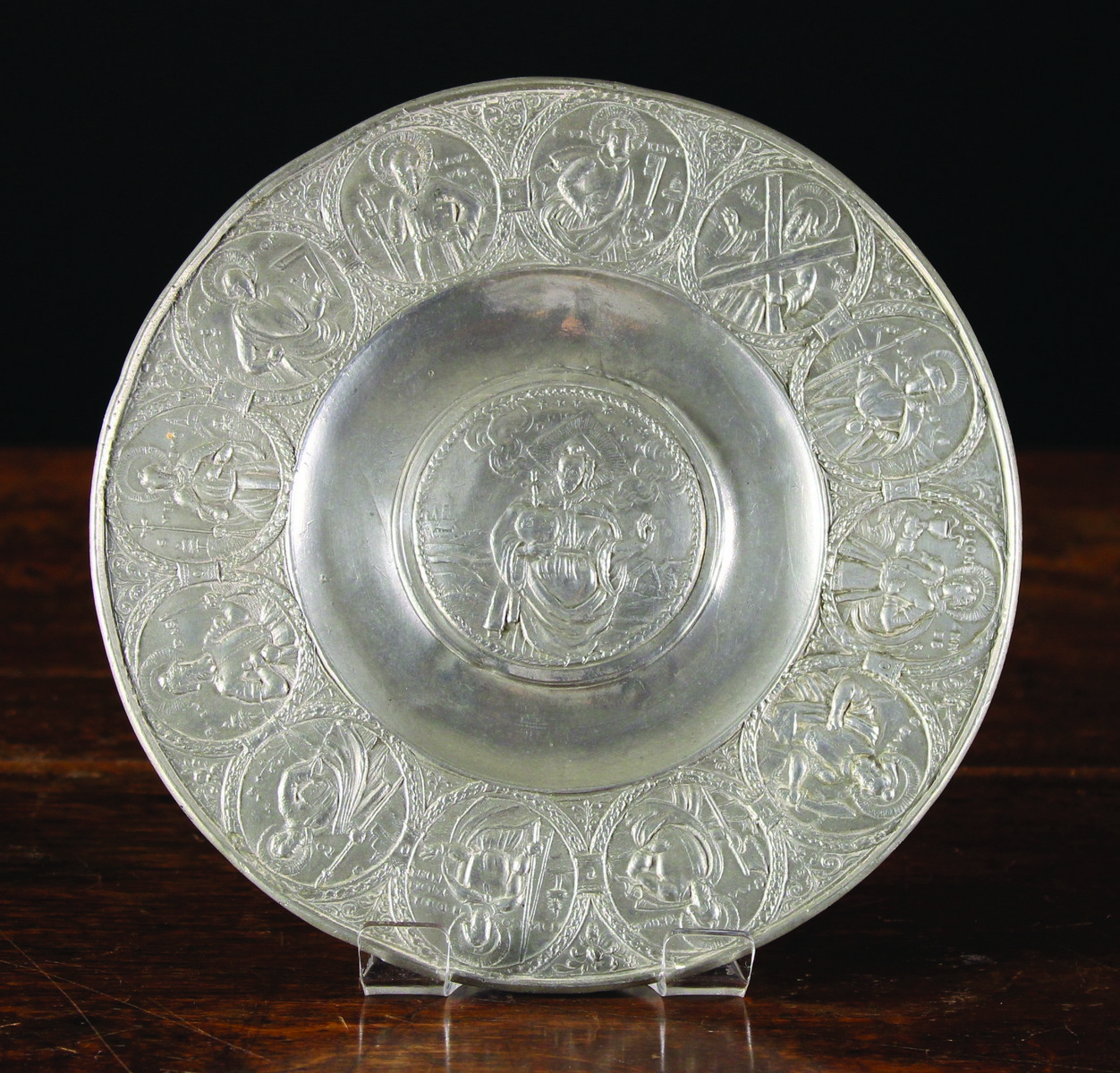 A 17th Century Broad-rimmed Pewter Plate by Hans Jakob Locher 1 of Memmingen Circa 1640.