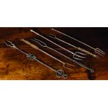 Six 18th/19th Century Wrought Iron Toasting Forks ranging in length from 22 ins to 27½ ins (56.