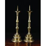 A Pair of Tall 17th/18th Century Brass Pricket Altar Sticks.