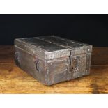 A 16th Century French Leather Clad Iron Bound Missal Box with cross-hatched decoration,