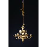 A Small 18th Century Bronze Chandelier with six scrolling candle branches slotting into a dovetail